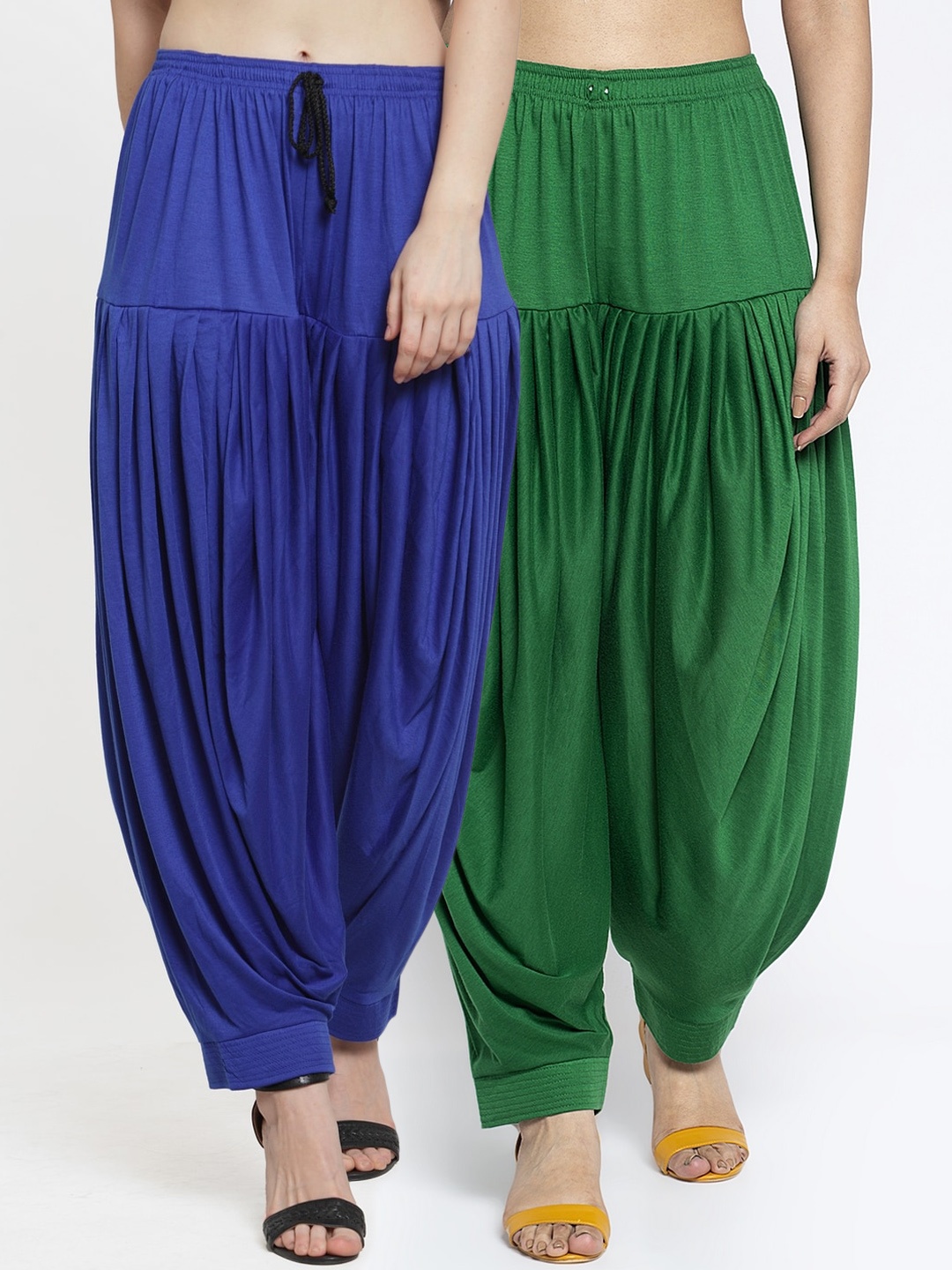 

GRACIT Women Pack of 2 Green & Blue Solid Patiala Salwar