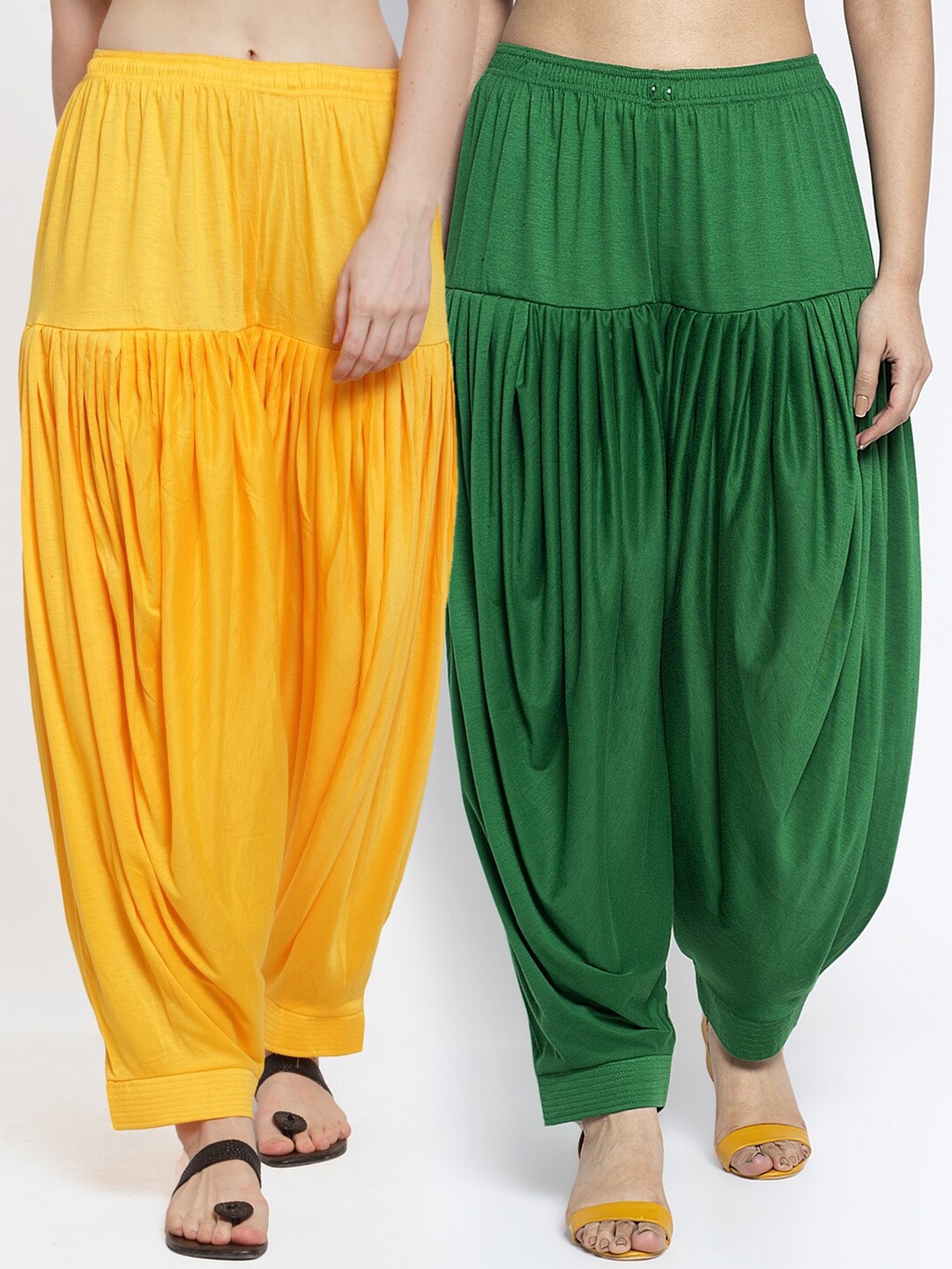 

GRACIT Women Pack of 2 Green & Yellow Solid Patiala Salwar