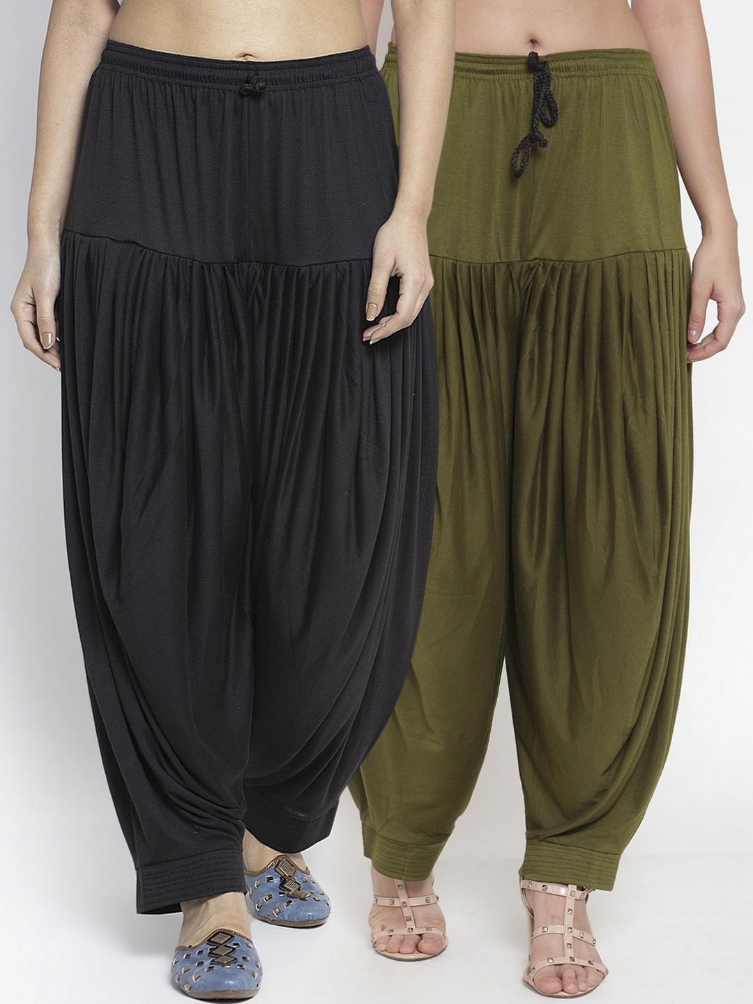 

GRACIT Women Set of 2 Black & Olive Green Solid Lycra Patiala Salwar