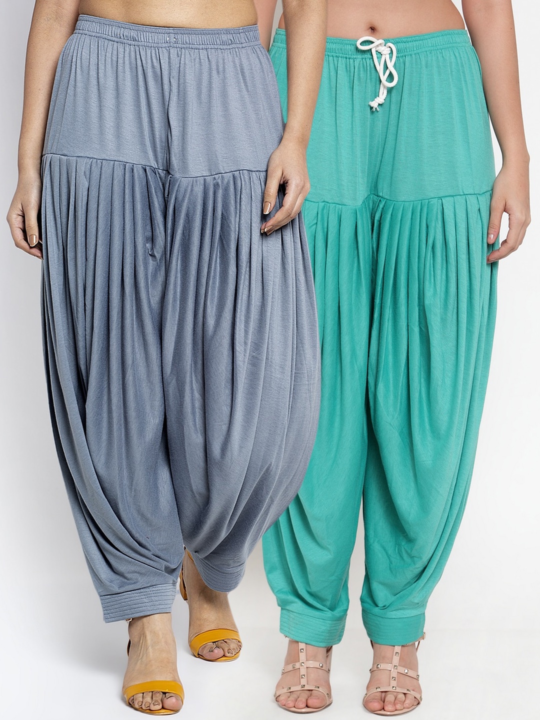 

GRACIT Women Pack of 2 Grey & Turquoise Blue Solid Patiala Salwar