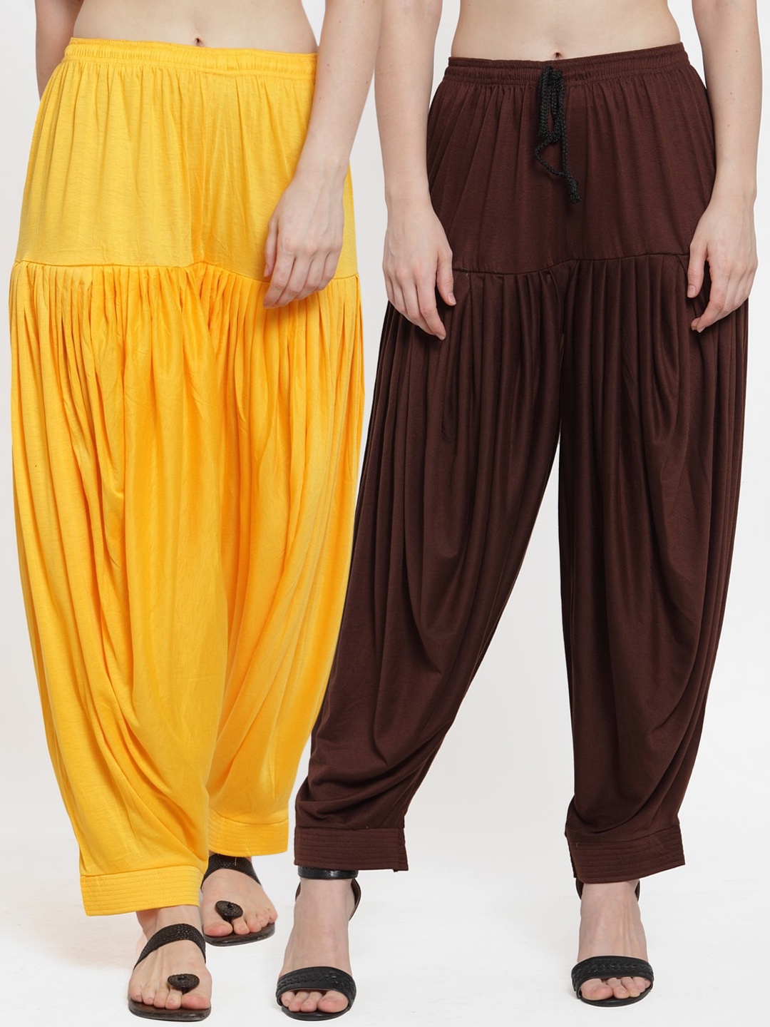 

GRACIT Pack Of 2 Women Yellow Brown Modern Lycra Solid Patiala Salwar