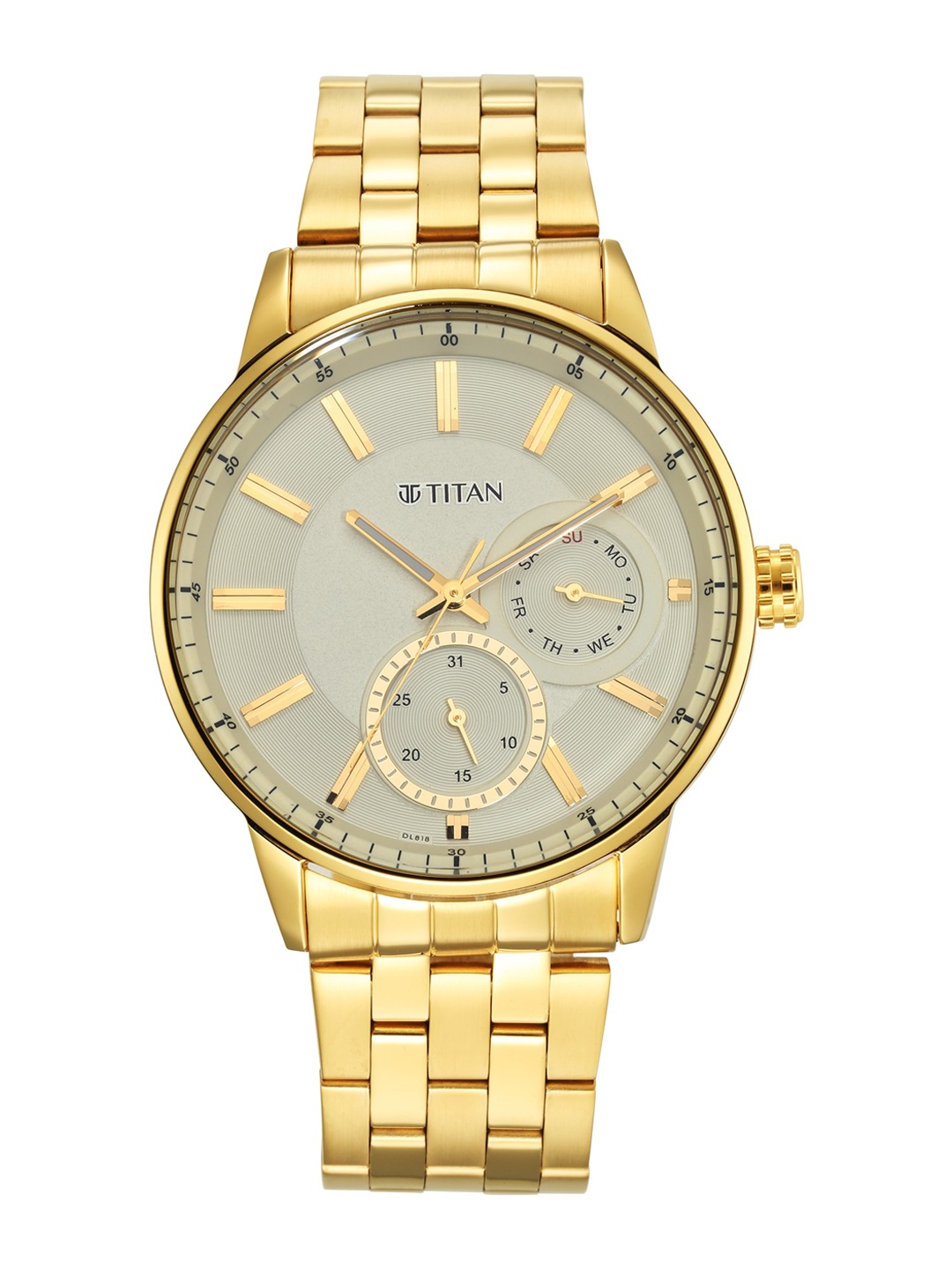 

Titan Men Grey Dial & Gold Toned Bracelet Style Straps Analogue Watch 9441YM02, Champagne