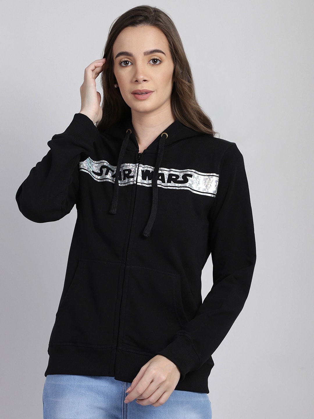 

Free Authority Women Black & White Star Wars Printed Hooded Sweatshirt