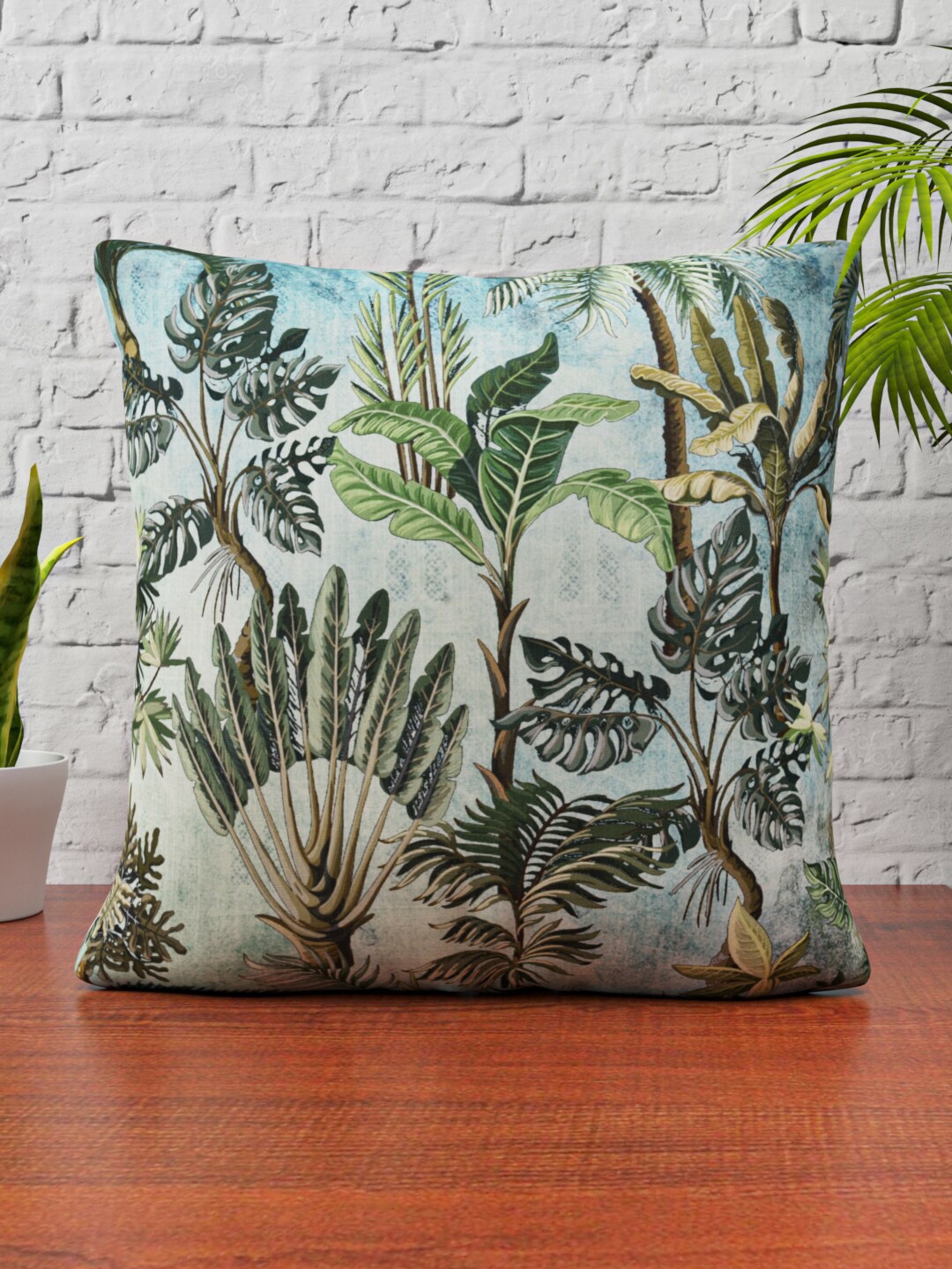 

HAPPY HUES Green Tropical Printed Square Cushion Covers