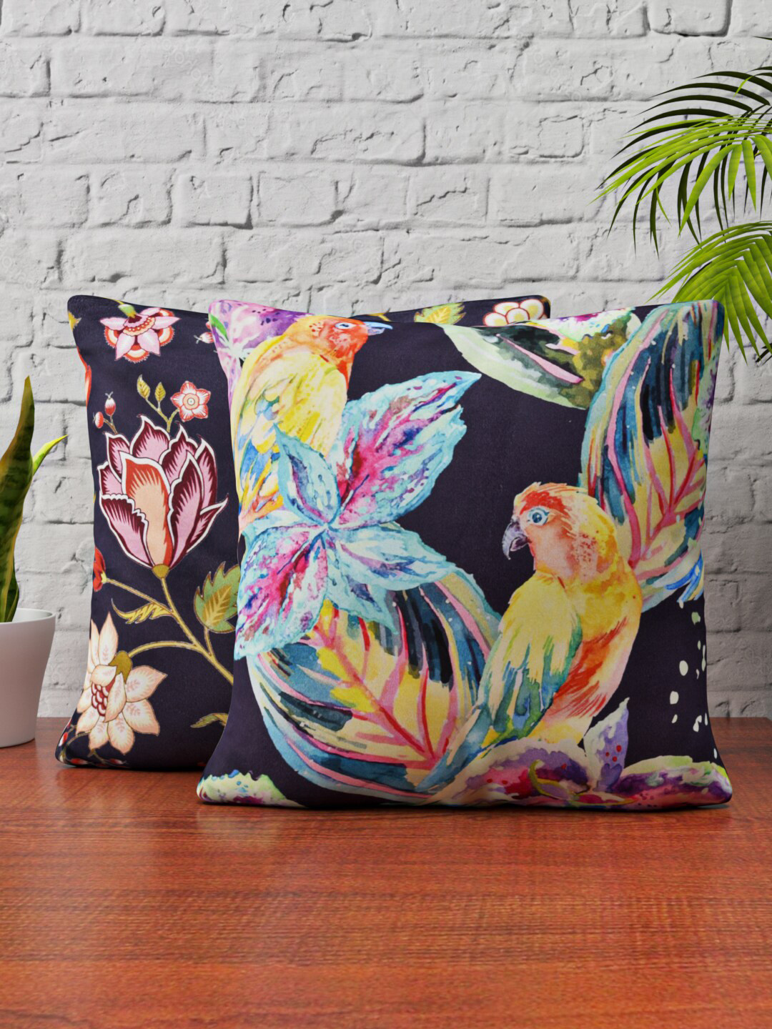 

HAPPY HUES Unisex Teal Set of 2 Printed Square Cushion Covers
