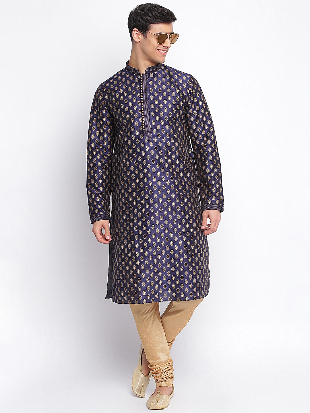 

Sanwara Men Blue & Gold-Toned Ethnic Motifs Printed Kurta