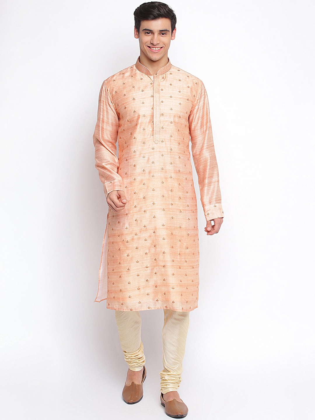 

Sanwara Men Peach-Coloured Ethnic Motifs Thread Work Kurta