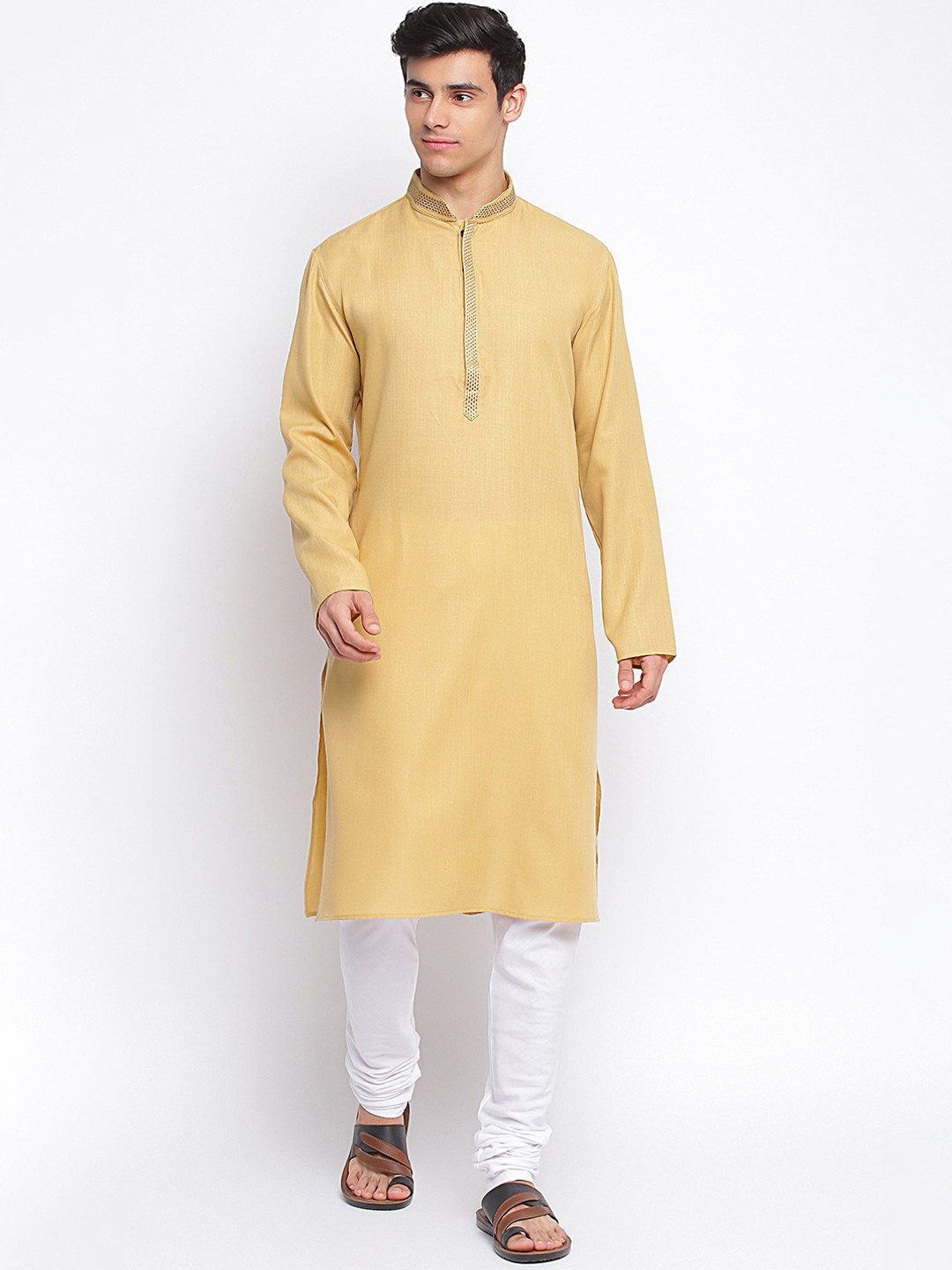 

Sanwara Men Beige Thread Work Kurta
