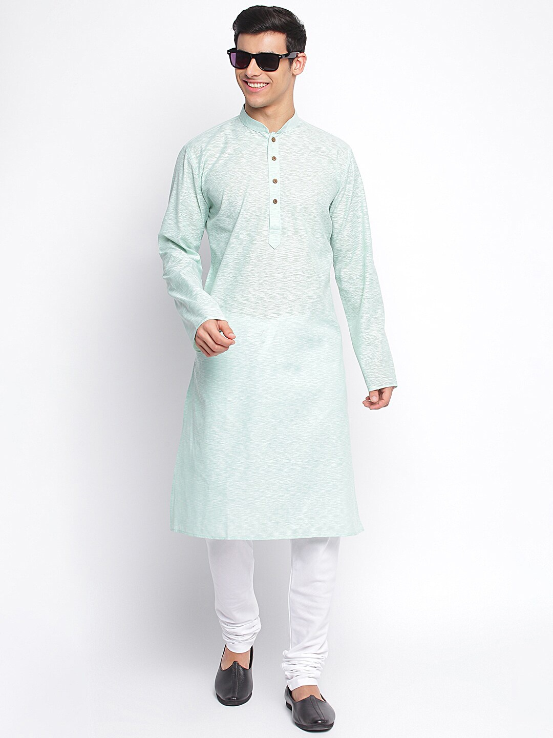 

Sanwara Men Green Cotton Mandarin Collar Kurta