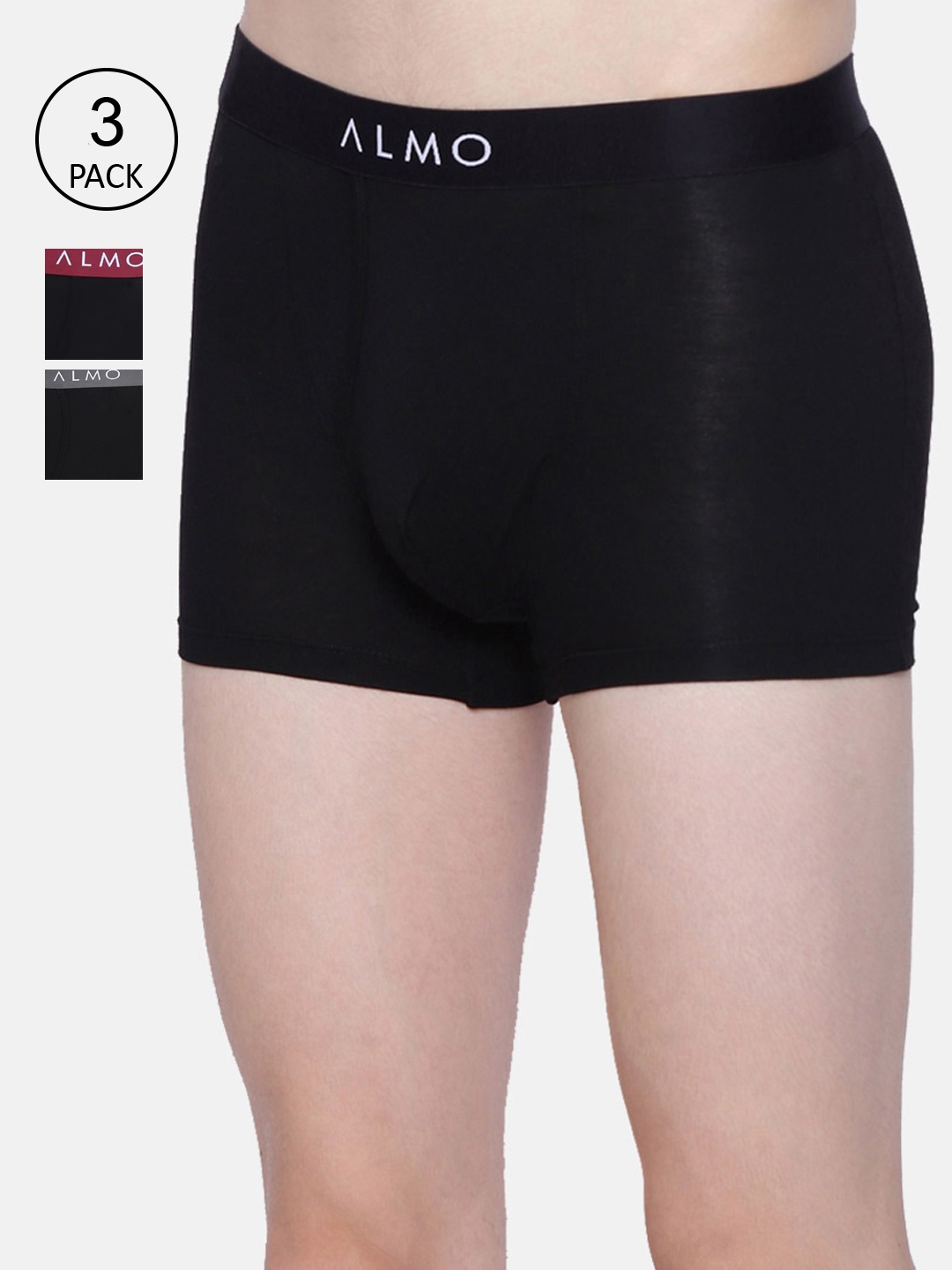 

Almo Wear Men Set Of 3 Black & Maroon & Grey Solid Trunks