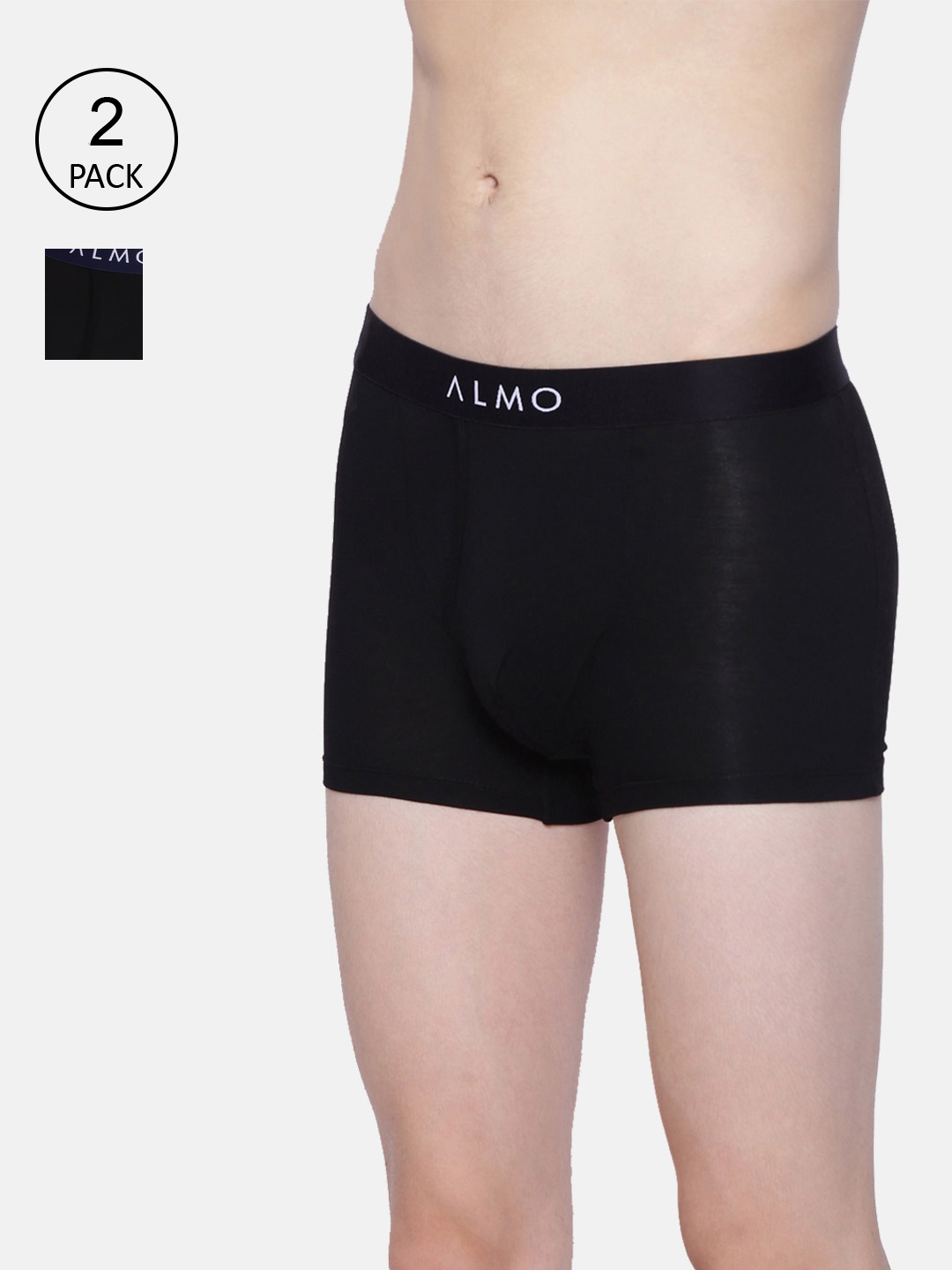 

Almo Wear Men Pack Of 2 Solid Slim-Fit Trunks MM401-T, Black