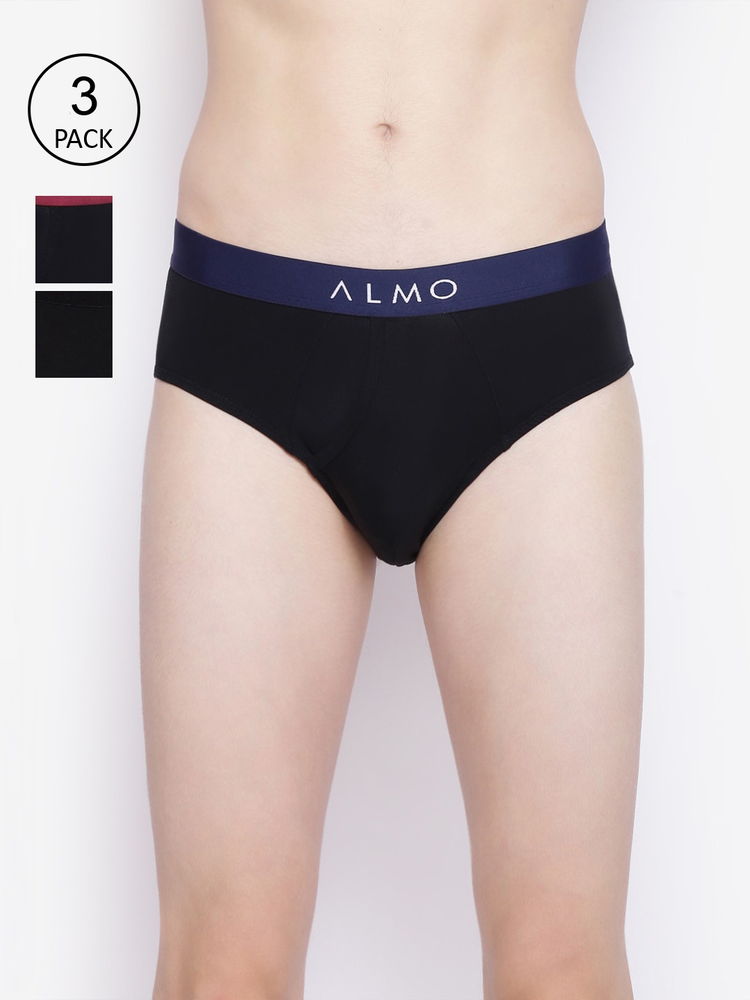 

Almo Wear Men Pack Of 3 Solid Slim-Fit Basic Briefs MM401, Black