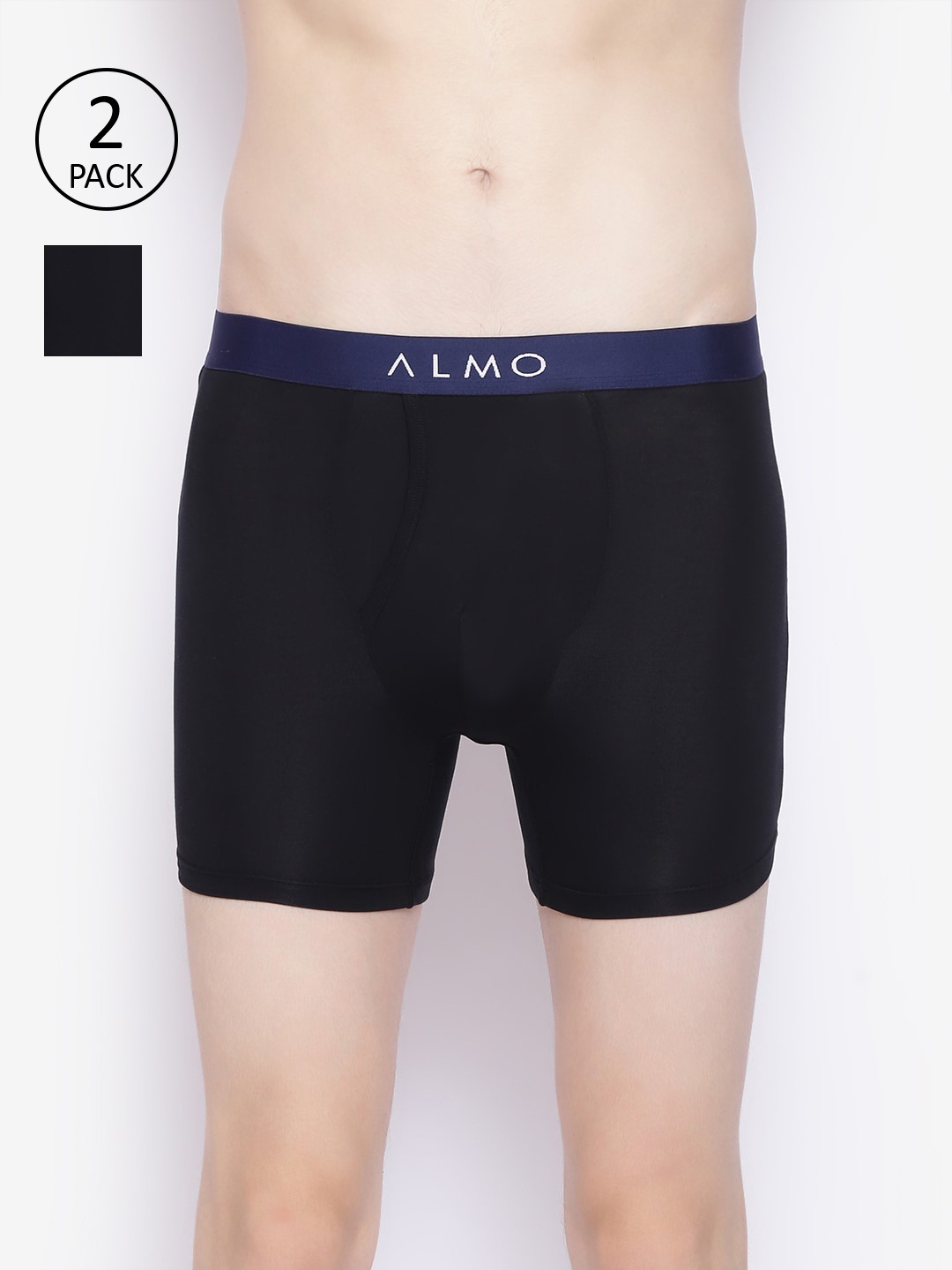 

Almo Wear Men Pack Of 2 Black Solid Micro Modal Mid-Rise Boxer Style Trunks MM401-BB-BBL