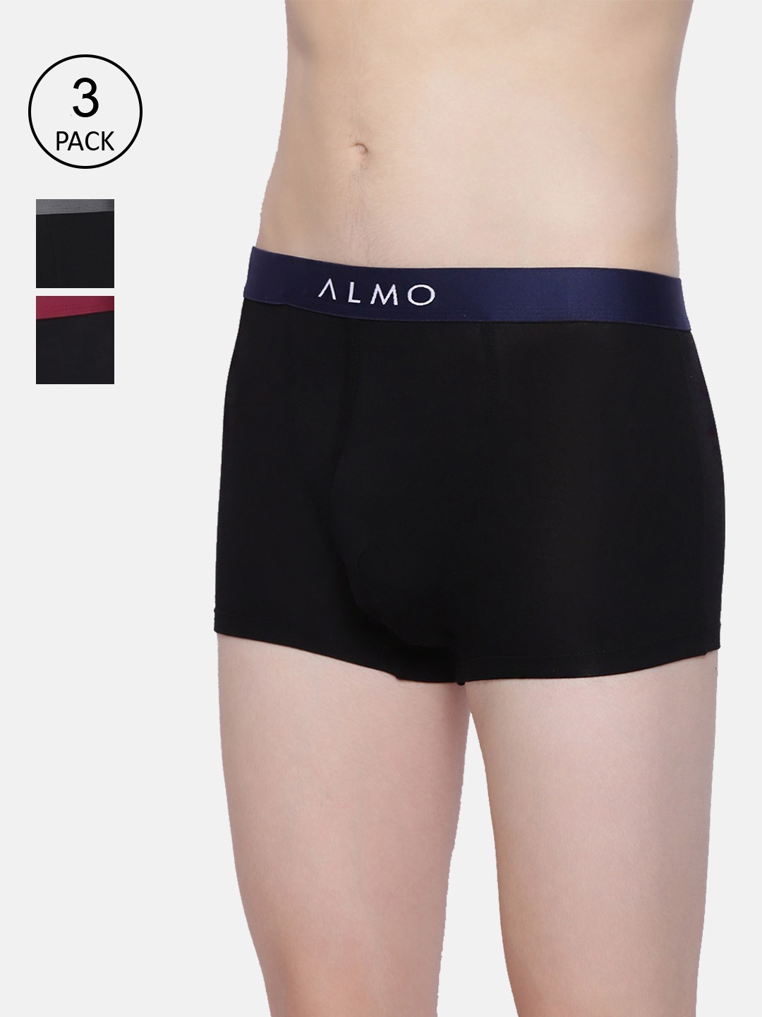 

Almo Wear Men Pack Of 3 Solid Slim-Fit Trunks MM401-T, Black