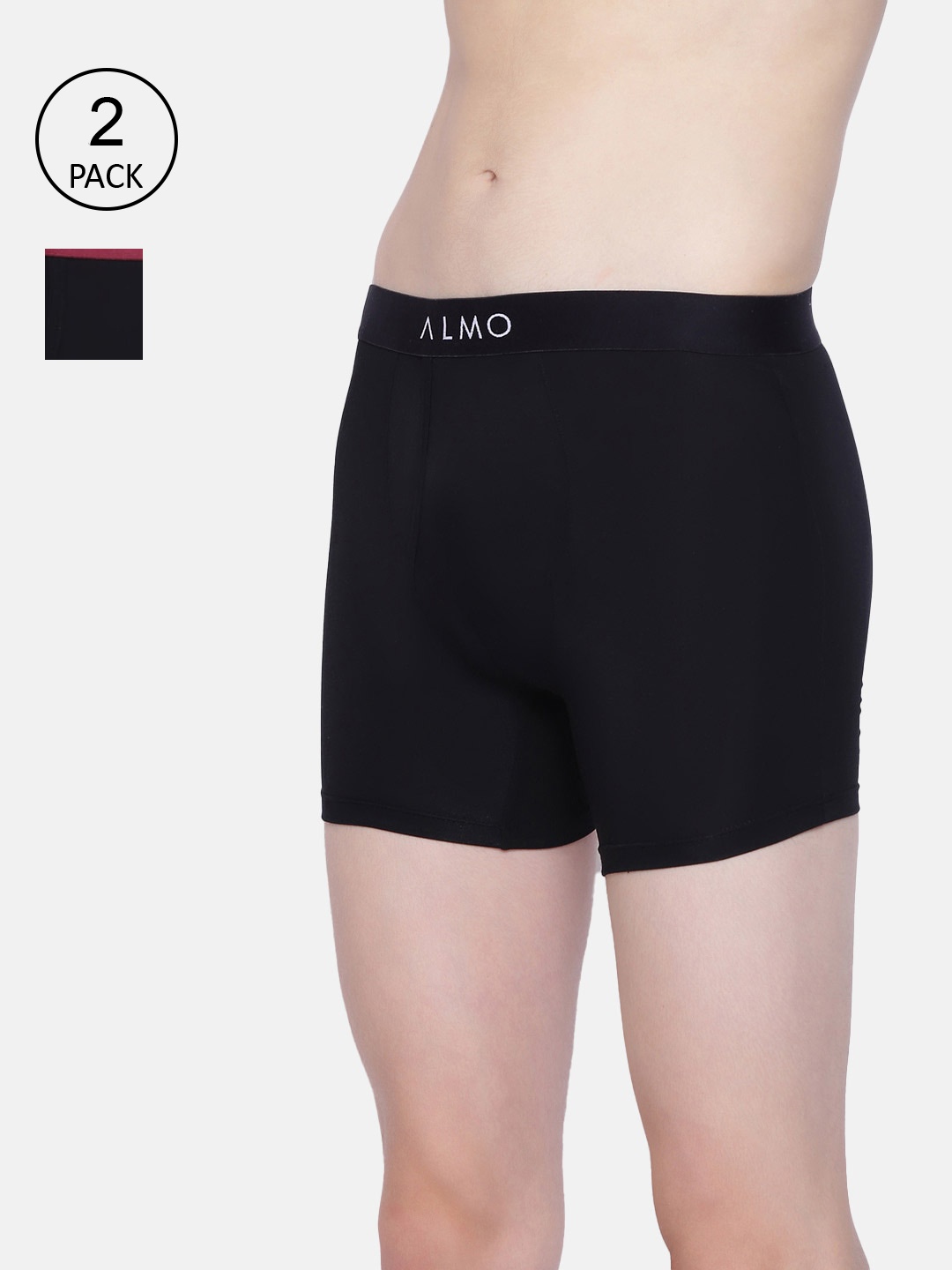 

Almo Wear Men Pack Of 2 Black Solid Micro Modal Mid-Rise Boxer Style Trunks MM401-BB-BR