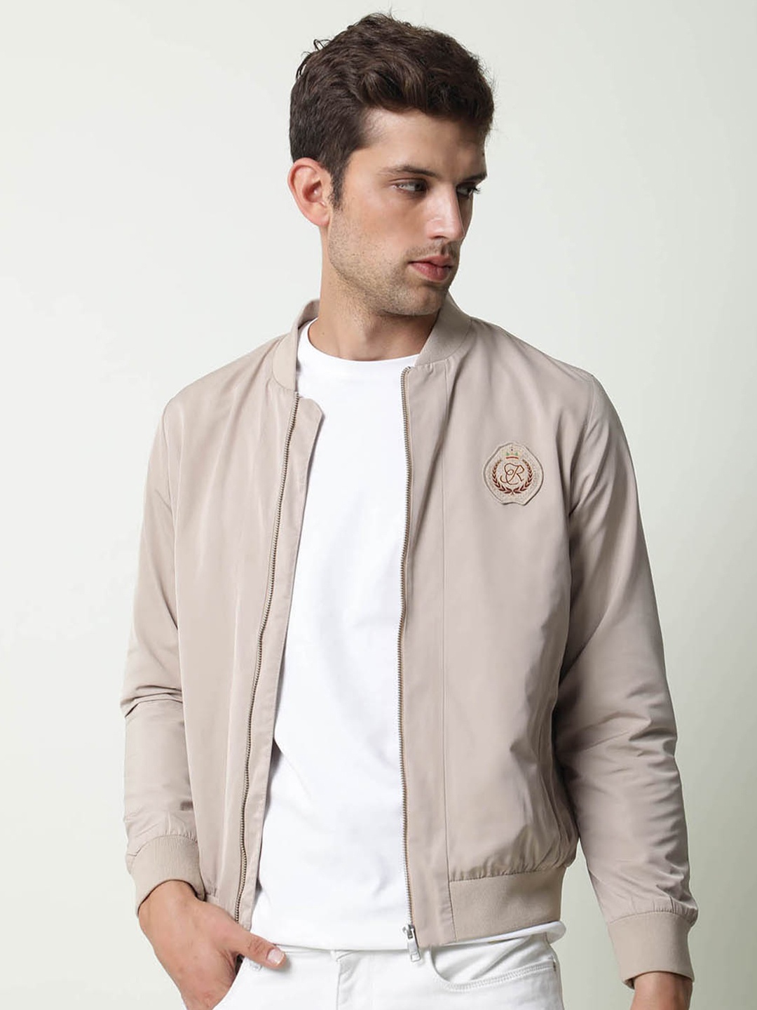 

RARE RABBIT Men Beige Lightweight Bomber Jacket