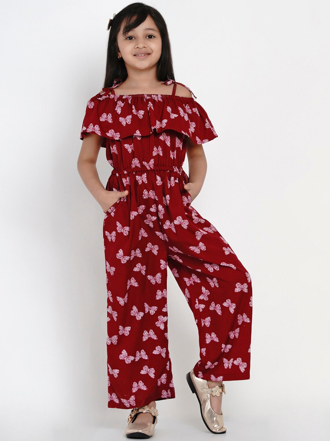

Bitiya by Bhama Girls Maroon & White Printed Basic Jumpsuit