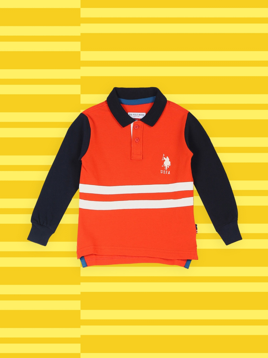 

U S Polo Assn Kids Boys Orange & White Colourblocked Polo Collar T-shirt