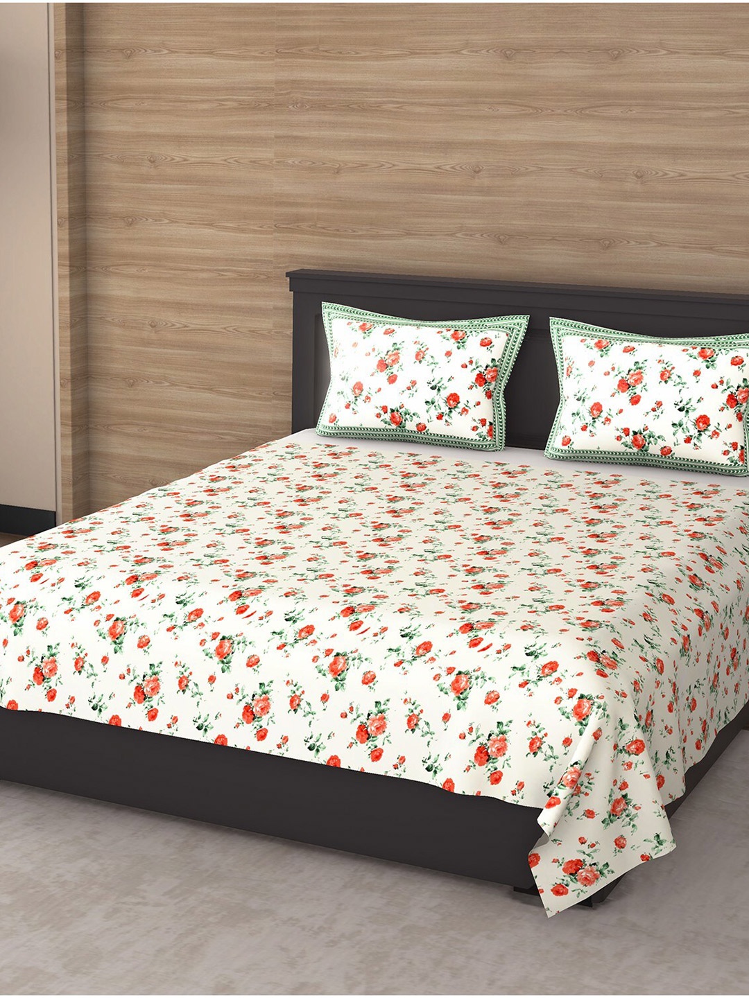 

Varde White & Red Floral 144 TC King Bedsheet with 2 Pillow Covers