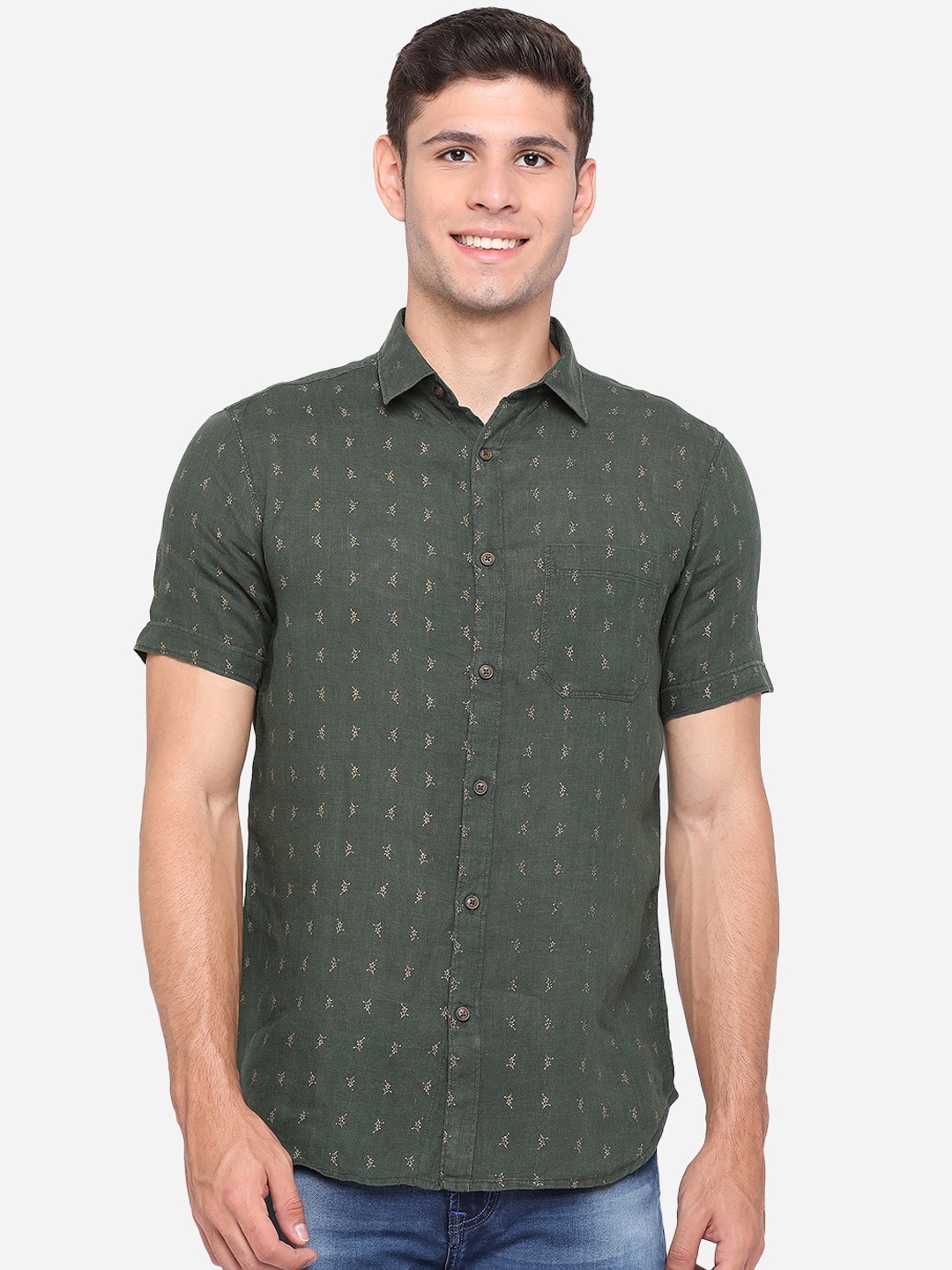 

JADE BLUE Men Green Slim Fit Opaque Printed Casual Shirt