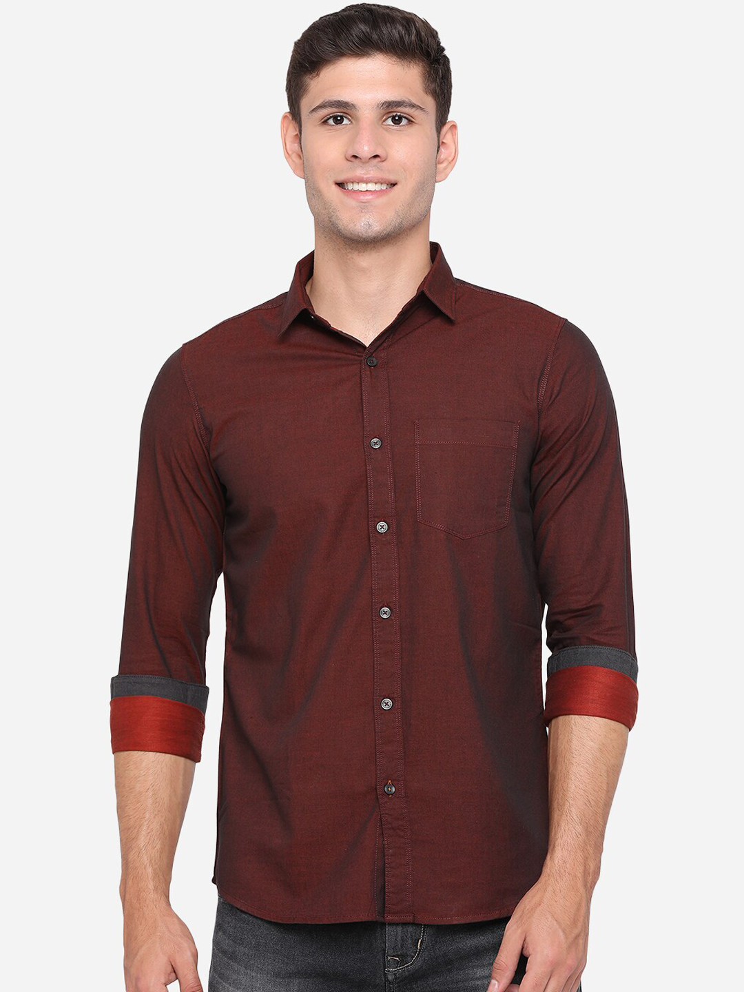 

JADE BLUE Men Red Slim Fit Opaque Pure Cotton Casual Shirt