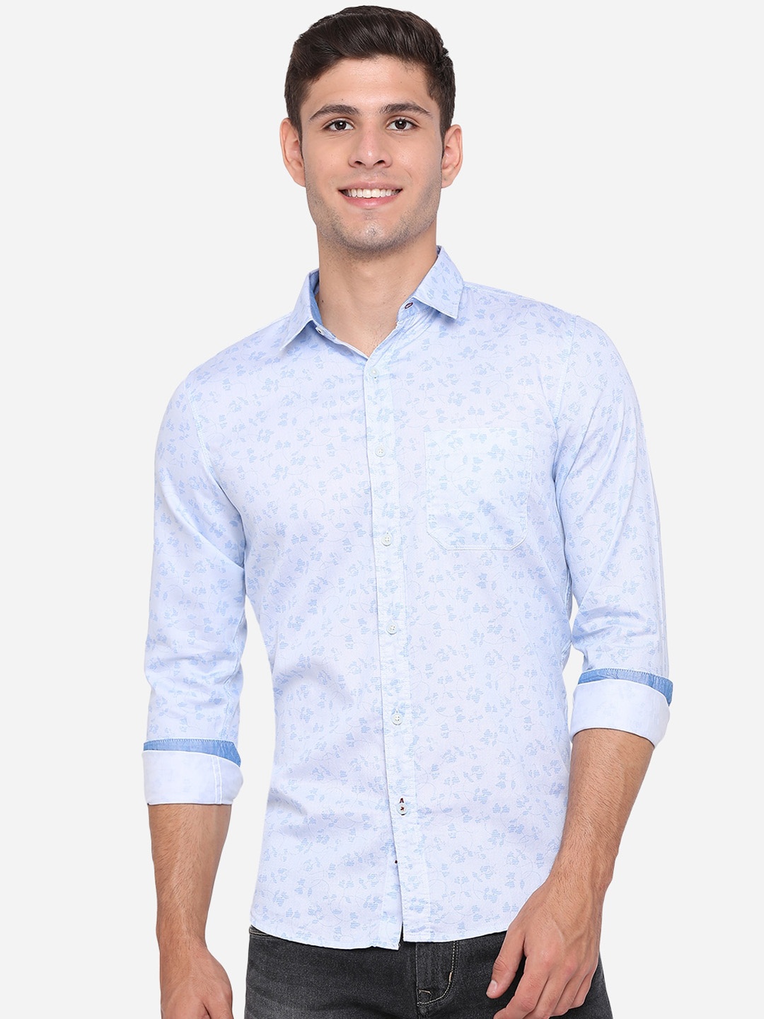 

JADE BLUE Men Blue Slim Fit Micro Ditsy Opaque Printed Pure Cotton Casual Shirt