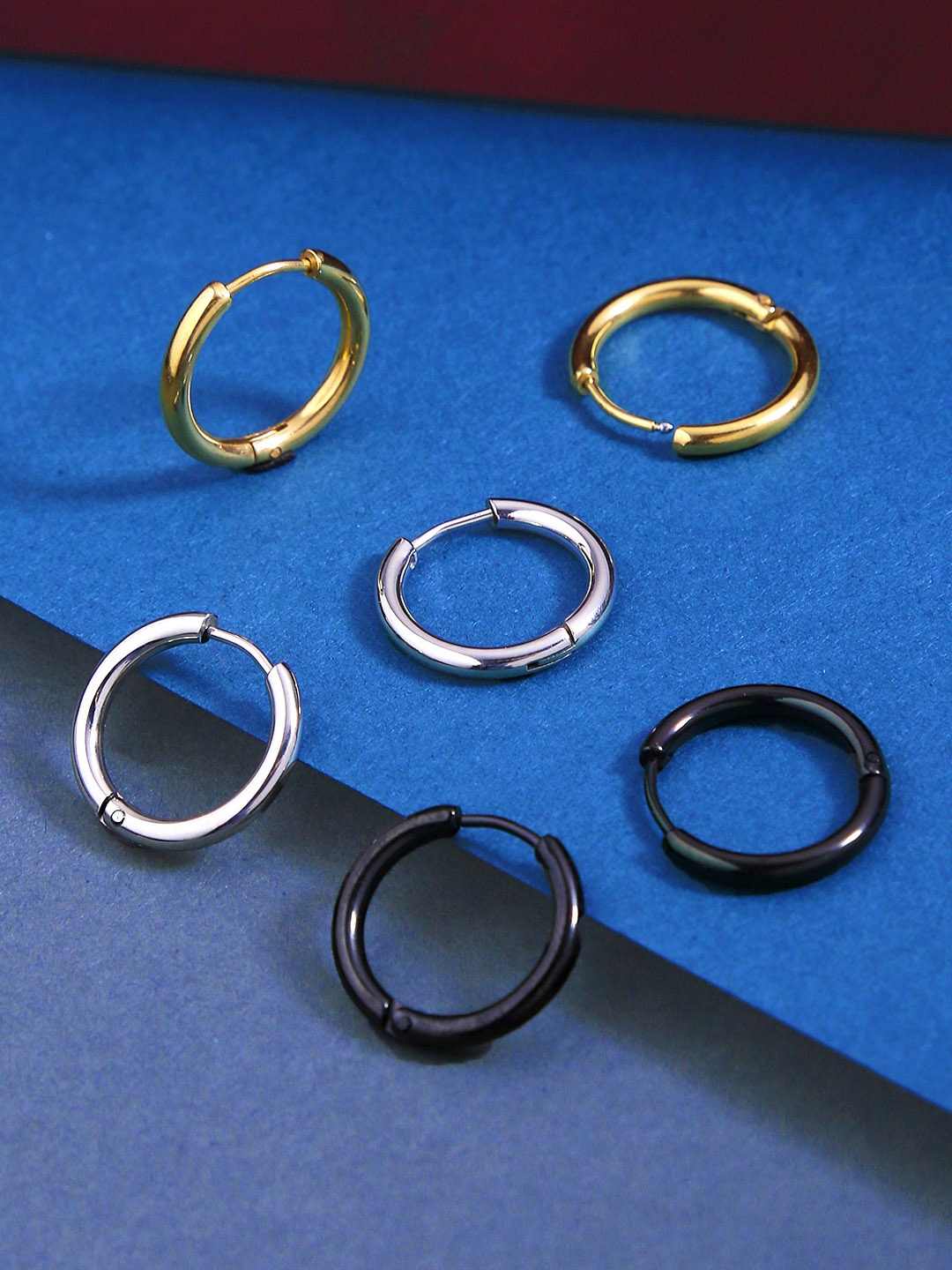

Yellow Chimes Set of 3 Circular Stainless Steel Hoop Earrings, Black