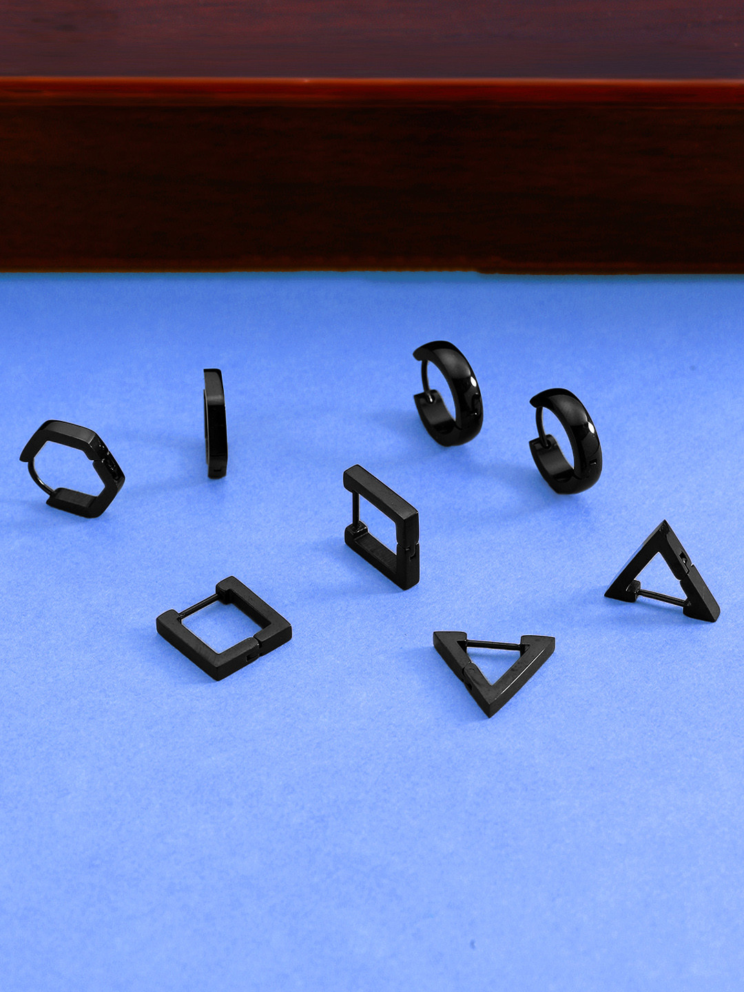 

Yellow Chimes Unisex Set of 4 Black Geometric Hoop Earrings