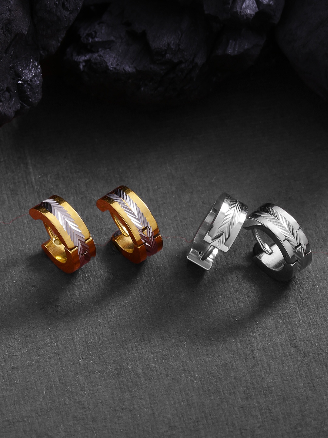 

Yellow Chimes Set of 2 Contemporary Hoop Earrings, Silver