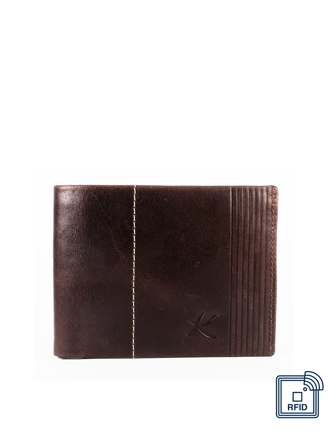 

Kastner Men Brown & Black Woven Design Cut Work Leather Two Fold Wallet