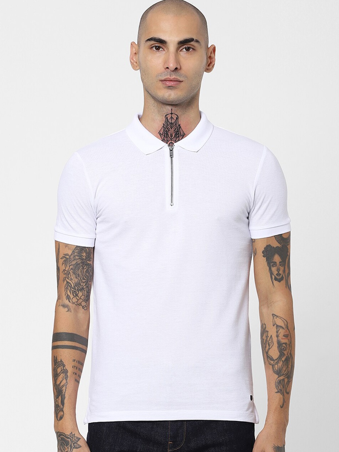 

Jack & Jones Men White Polo Collar Slim Fit T-shirt