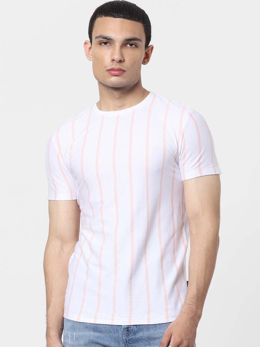 

Jack & Jones Men White Striped Slim Fit T-shirt