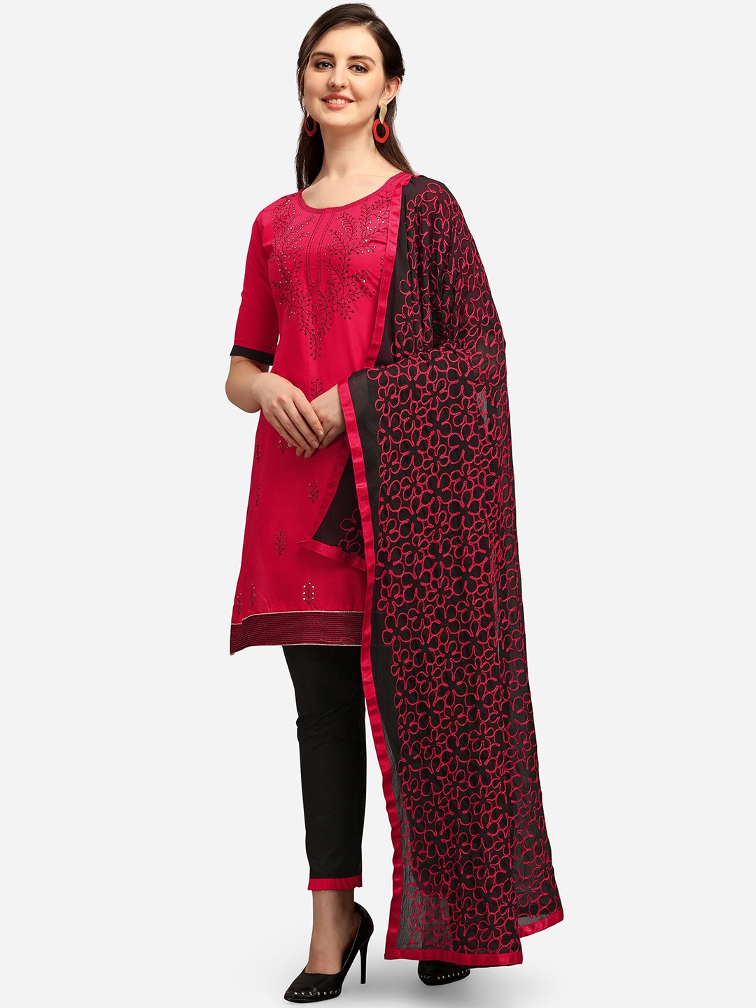 

Ethnic Junction Red & Black Embroidered Unstitched Dress Material