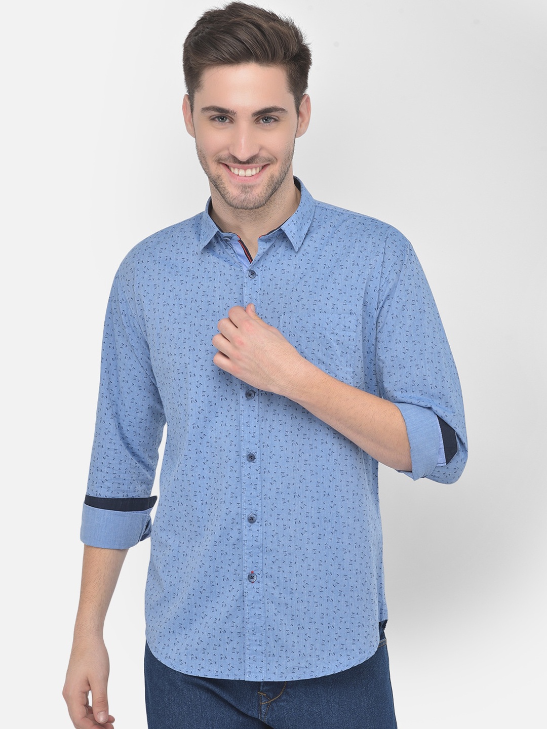 

COBB Men Blue Slim Fit Printed Casual Shirt