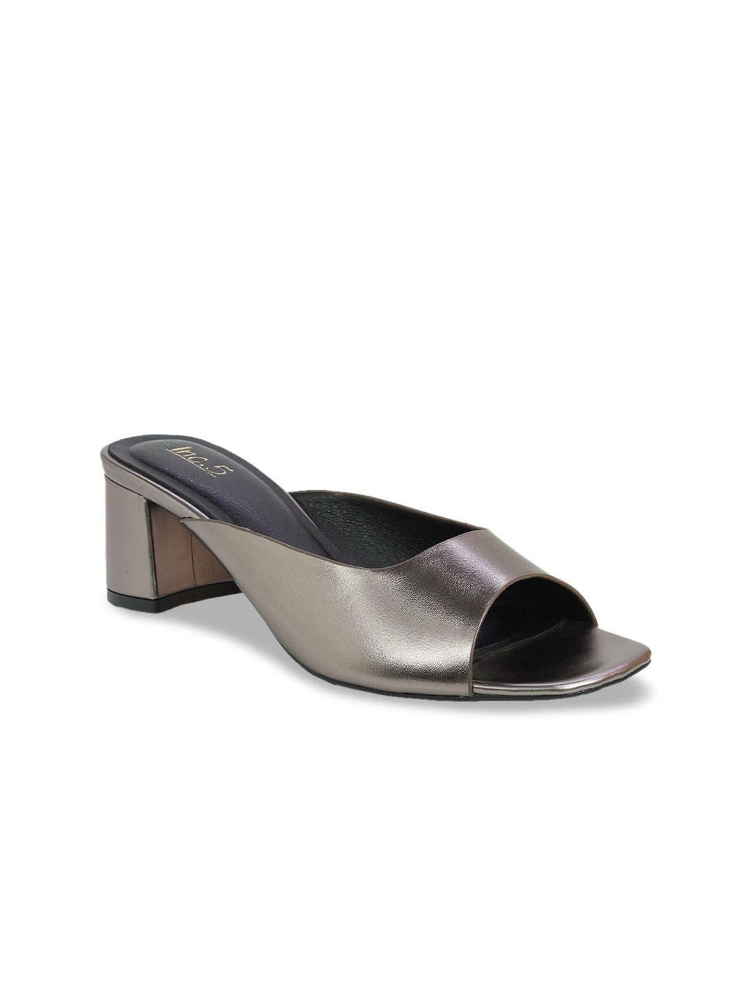 

Inc 5 Women Grey Solid Open Back Block Mules