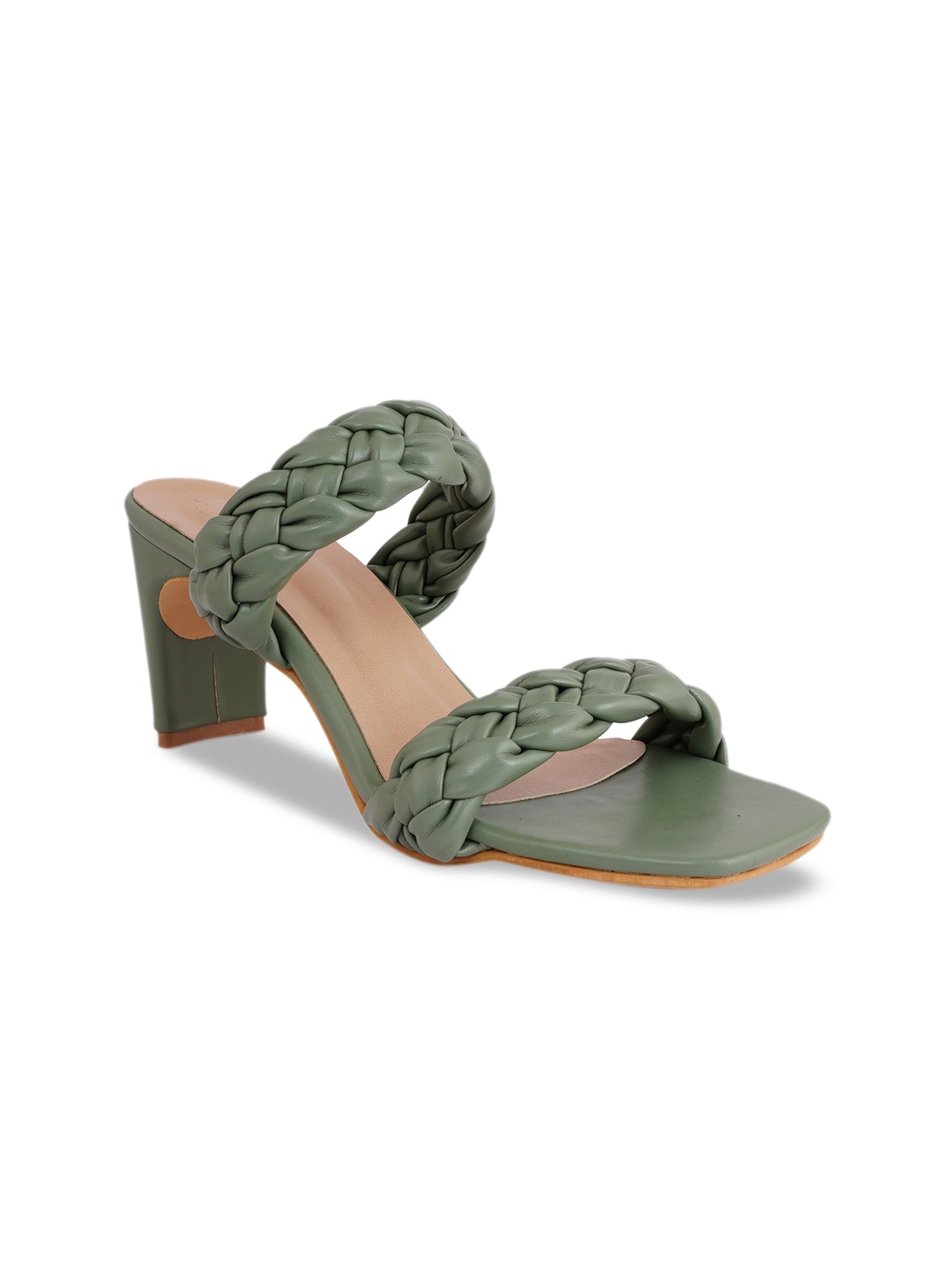 

SCENTRA Women Green Woven Design Block Sandals
