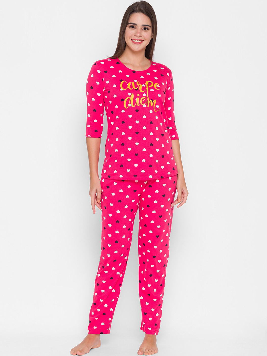 

AV2 Women Pink Polka Dots Night Suit Set