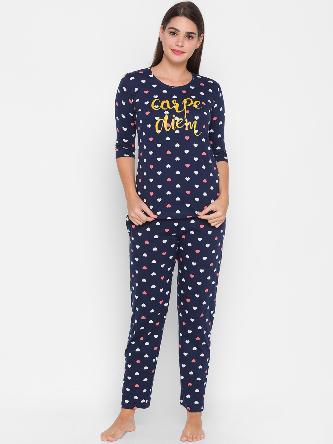 

AV2 Women Navy Blue & White Printed Night suit