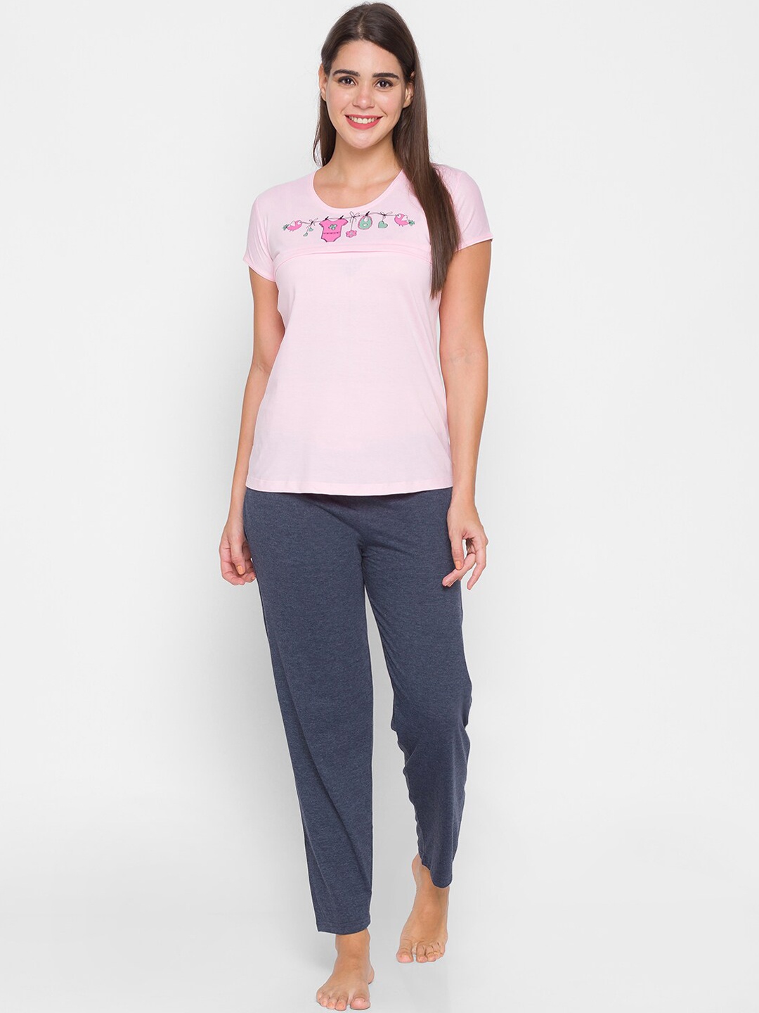 

AV2 Women Pink & Grey Night suit