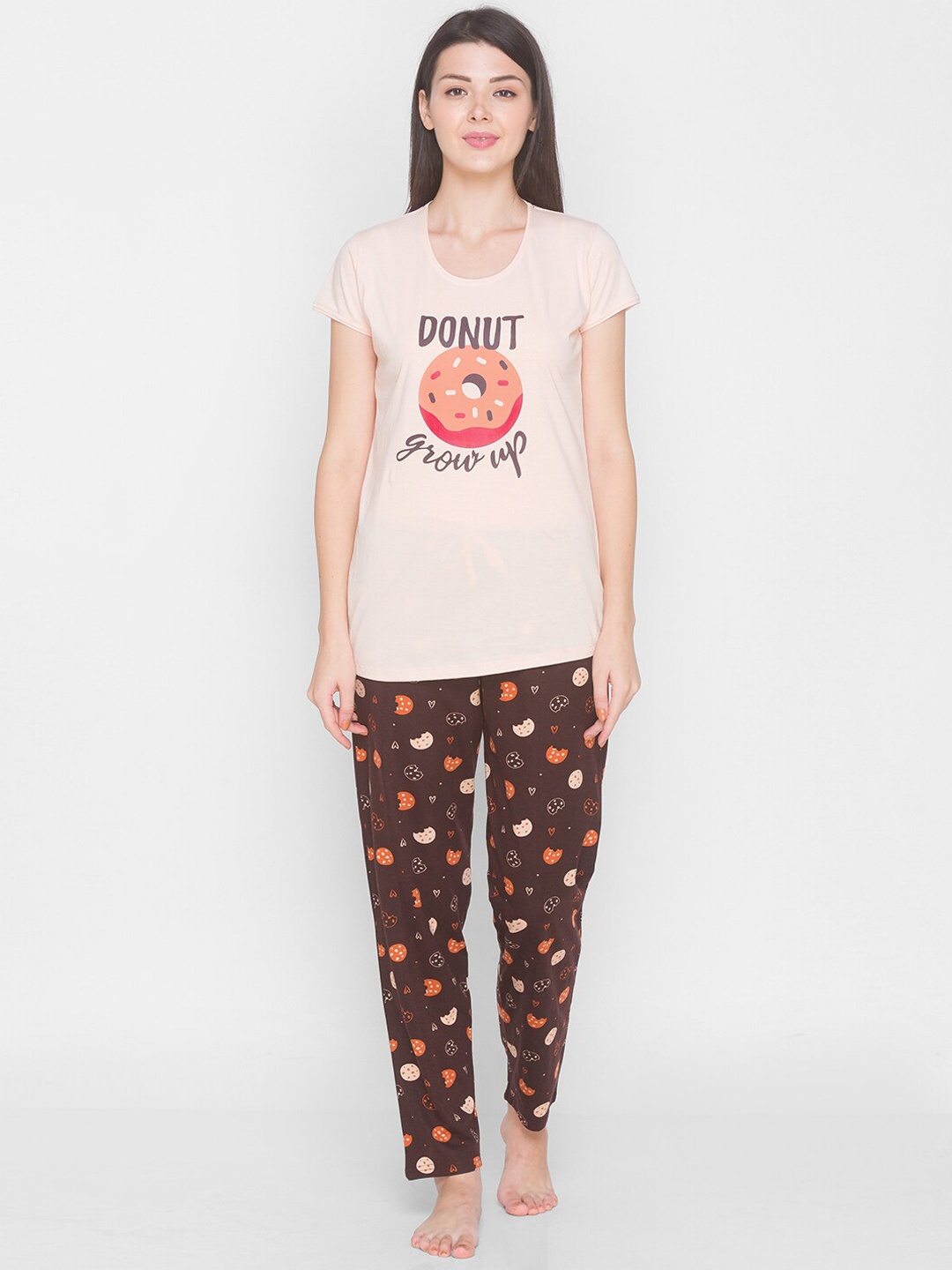 

AV2 Women Beige & Brown Printed Night suit