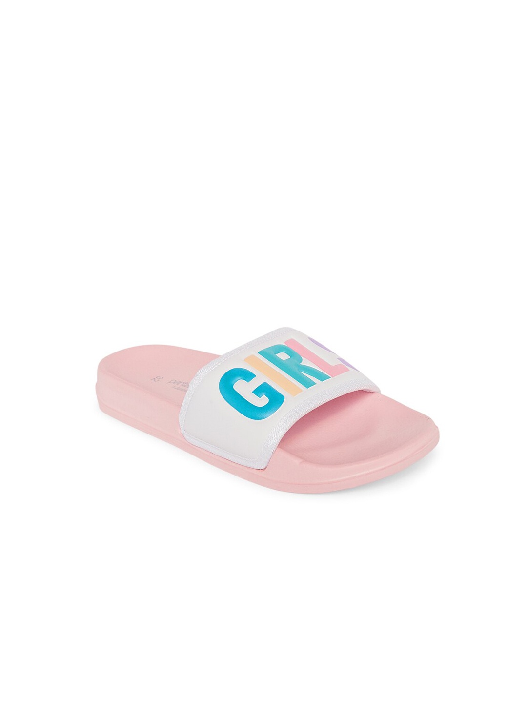 

Pantaloons Junior Girls White & Peach-Coloured Printed Sliders