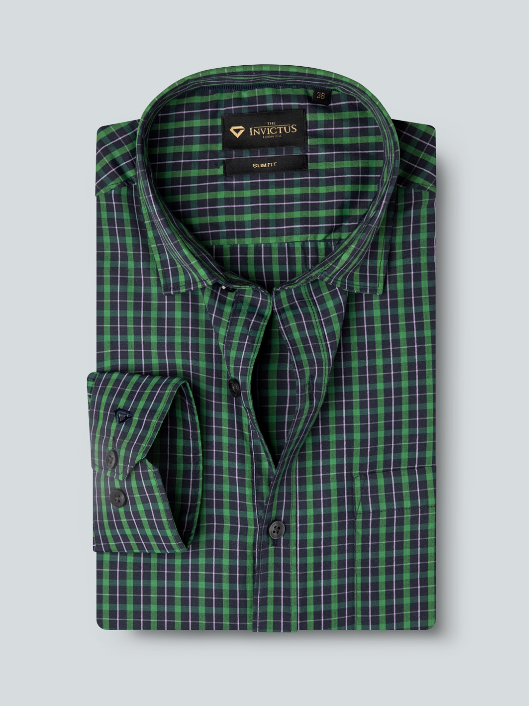 

INVICTUS Men Green & Navy Blue Slim Fit Tartan Checks Opaque Checked Formal Shirt