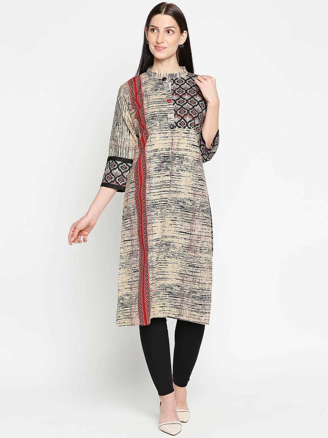 

SALWAR STUDIO Women Beige & Black Printed Kurta
