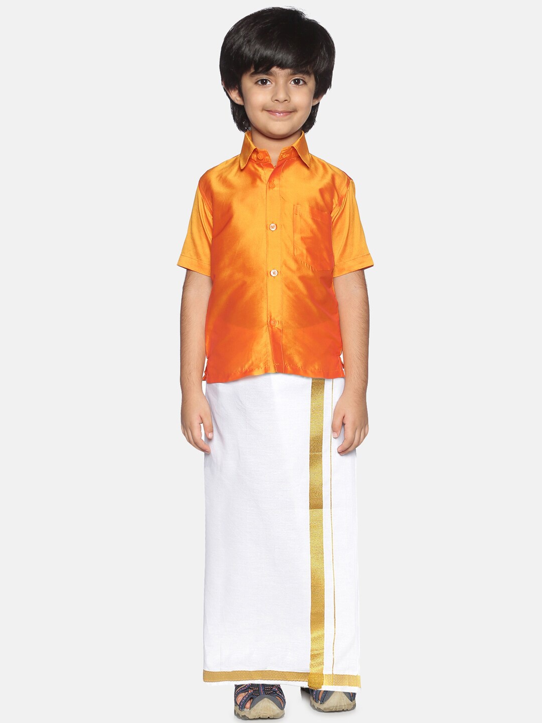 

Sethukrishna Boys Orange & White Shirt & Dhoti