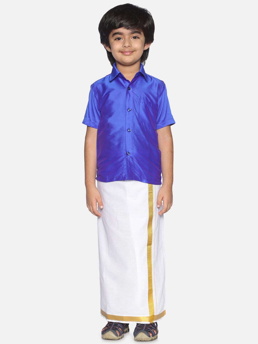 

Sethukrishna Boys Blue & White Shirt with Dhoti Pants