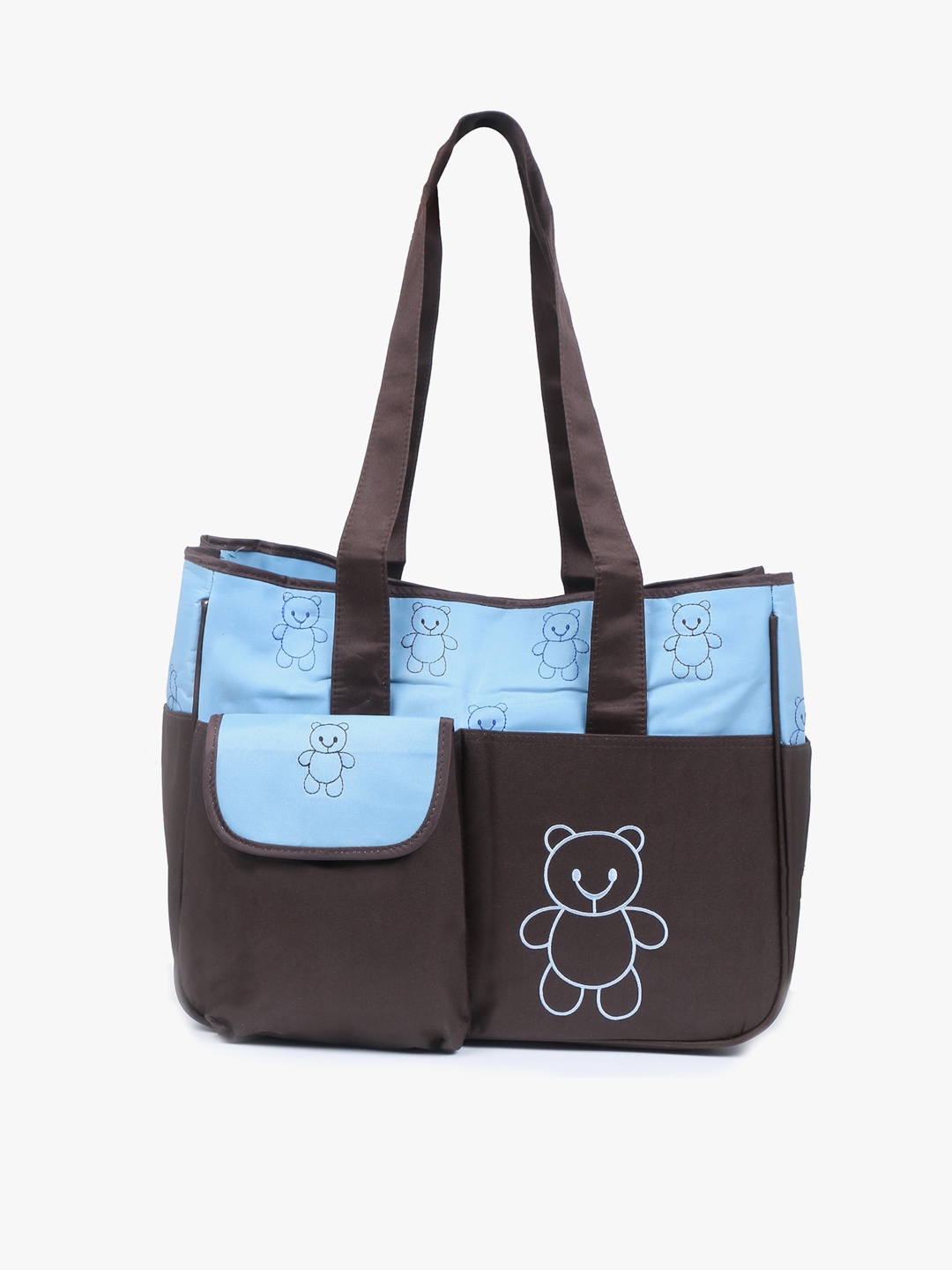 

POKORY Blue Colourblocked Leather Shopper Shoulder Bag