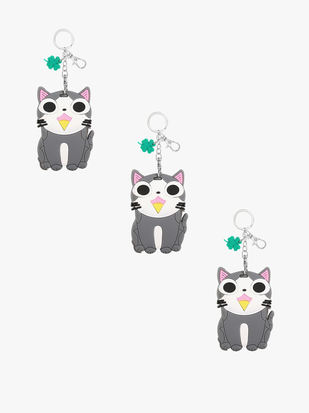 

POKORY Kids Set Of 3 Grey & White Solid Stainless Steel Key Chains