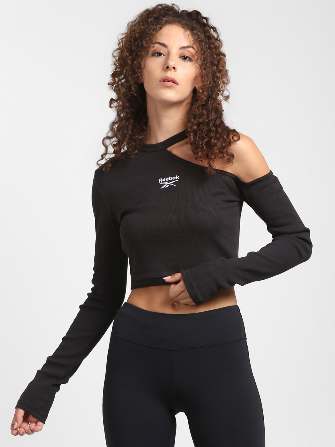 

Reebok Classic Women Black Cut Outs Slim Fit T-shirt