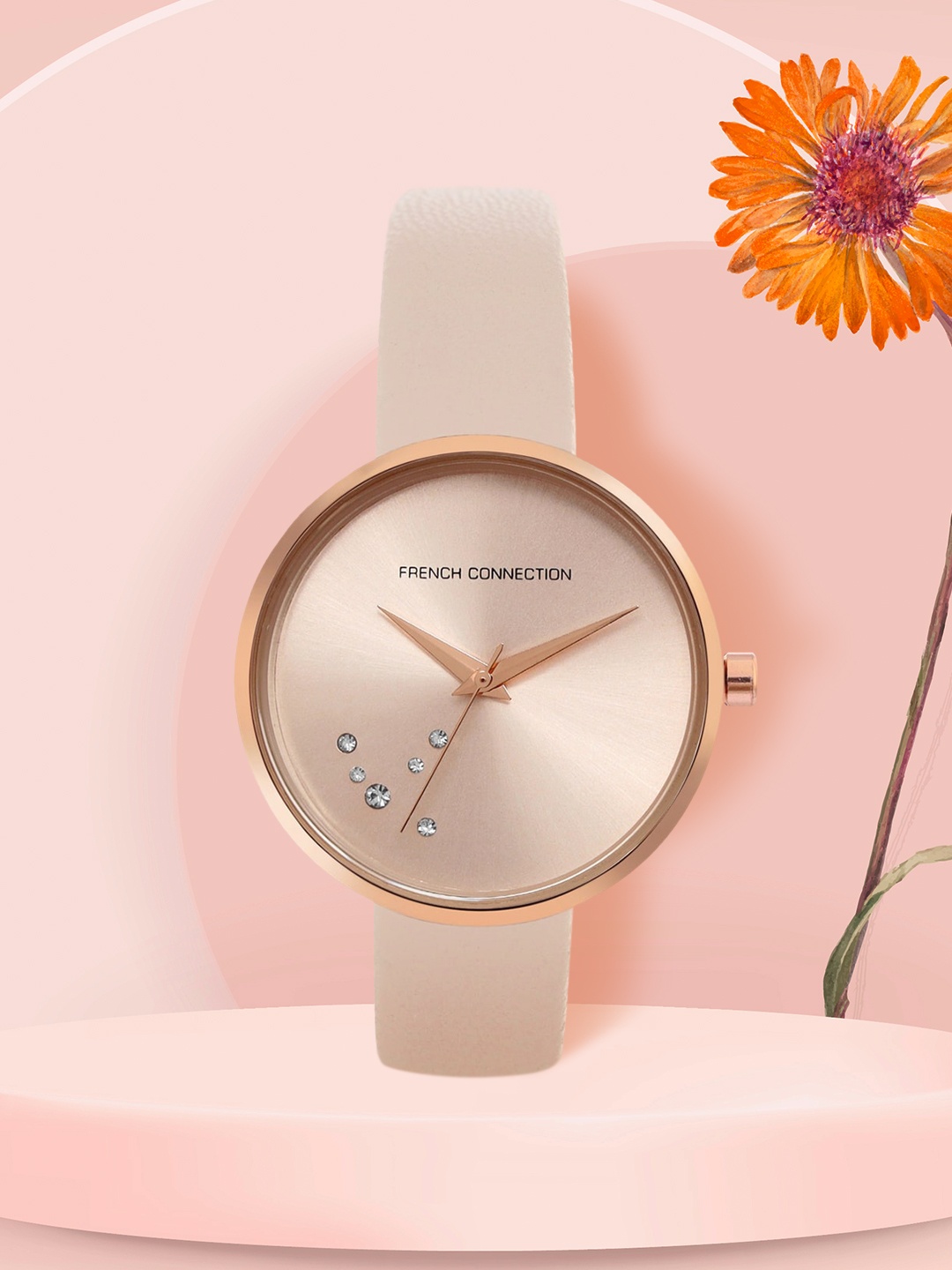 

French Connection Women Pink & Rose Gold-Plated Leather Straps Analogue Watch FCL23-G