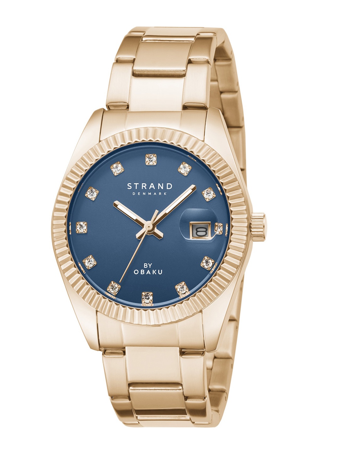 

STRAND BY OBAKU Women Blue & Rose Gold Toned Stainless Analogue Watch S721LDVLSV